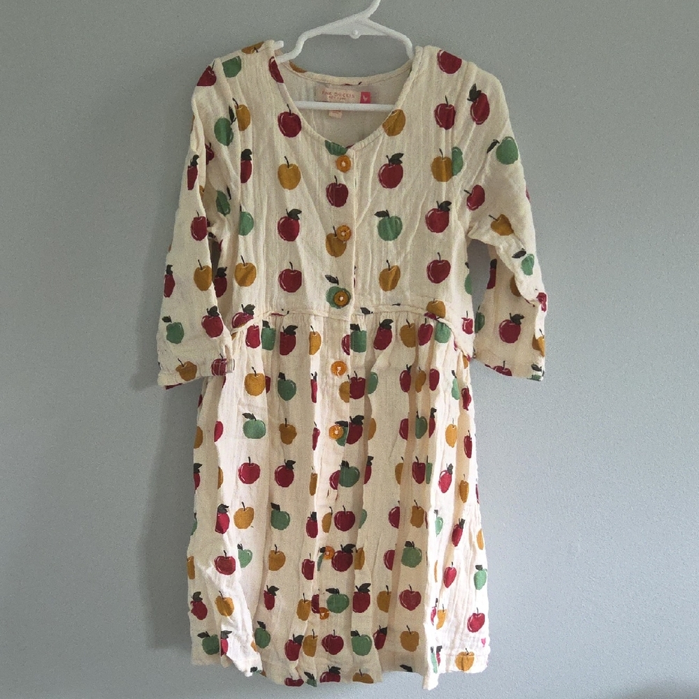 Pink Chicken Cream Dress with Apple Print